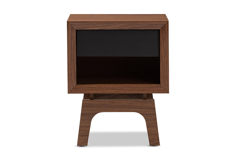 Taylor Mid-Century Modern Walnut Brown and Dark Gray Finished Wood 1-Drawer Nightstand