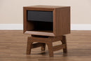 Taylor Walnut Brown and Dark Gray 1-Drawer Nightstand Baxton
