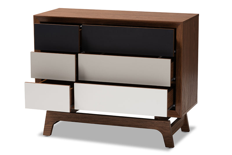 Taylor Mid-Century Modern Multicolor Finished Wood 6-Drawer Chest