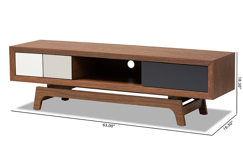 Taylor Mid-Century Modern Multicolor Finished Wood 3-Drawer TV Stand