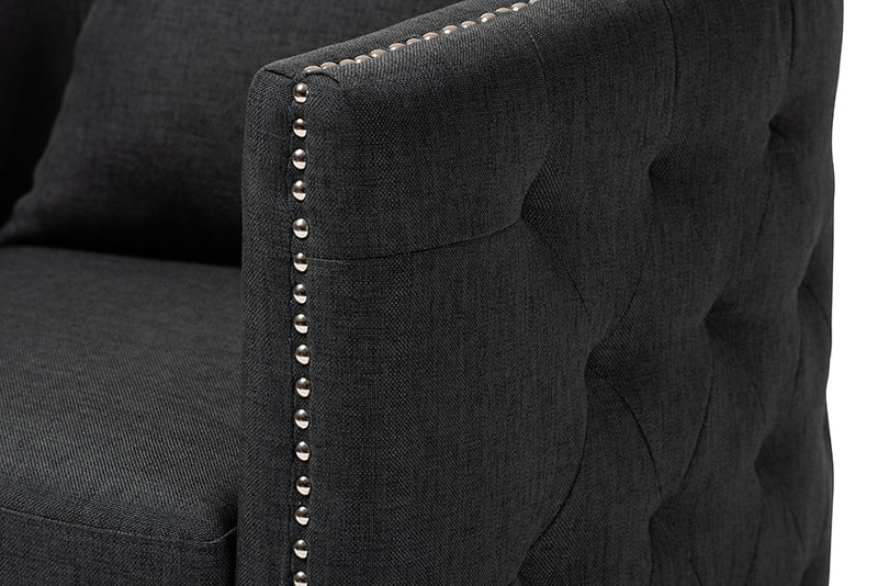 Kailyn Gray Fabric Upholstered Tufted Swivel Chair Baxton