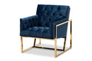 Madian Navy Velvet Fabric Upholstered Gold Finished Lounge Chair Baxton