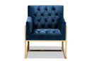 Madian Navy Velvet Fabric Upholstered Gold Finished Lounge Chair Baxton