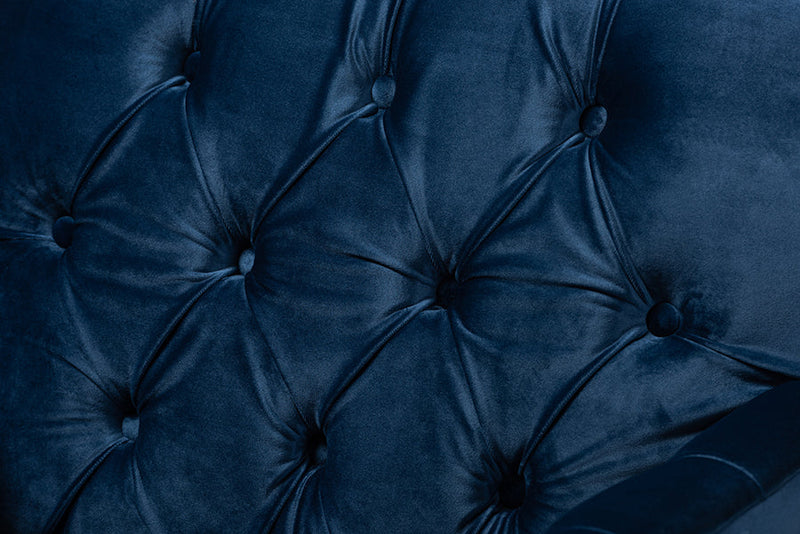 Madian Navy Velvet Fabric Upholstered Gold Finished Lounge Chair Baxton