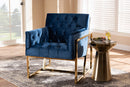 Madian Navy Velvet Fabric Upholstered Gold Finished Lounge Chair Baxton