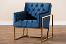 Madian Navy Velvet Fabric Upholstered Gold Finished Lounge Chair Baxton