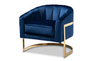 Sarine Glam Royal Blue Velvet Fabric Upholstered Gold-Finished Lounge Chair Baxton