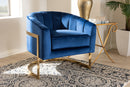 Sarine Glam Royal Blue Velvet Fabric Upholstered Gold-Finished Lounge Chair Baxton