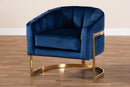 Sarine Glam Royal Blue Velvet Fabric Upholstered Gold-Finished Lounge Chair Baxton