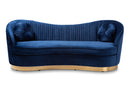 Toru Glam Royal Blue Velvet Fabric Gold-Finished Sofa w/2 Accent Pillow Baxton