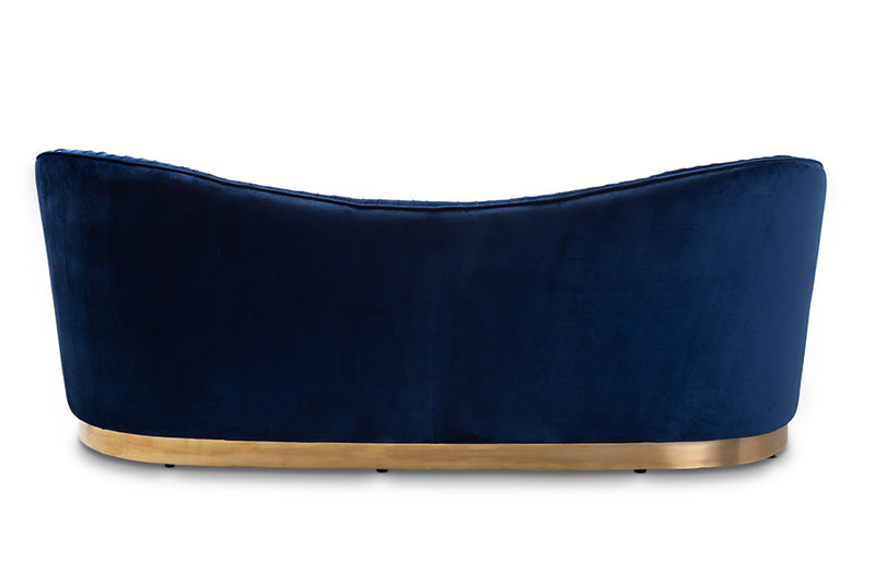 Toru Glam Royal Blue Velvet Fabric Upholstered Gold-Finished Sofa w/2 Accent Pillow