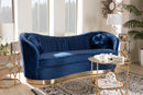 Toru Glam Royal Blue Velvet Fabric Gold-Finished Sofa w/2 Accent Pillow Baxton