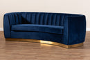 Tavor Glam Royal Blue Velvet Fabric Upholstered Brushed Gold-Finished Sofa Baxton