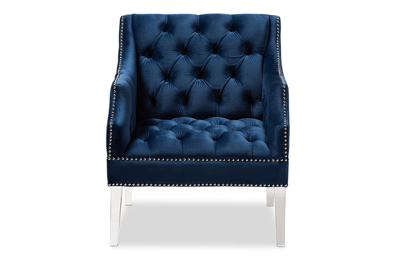 Midori Navy Velvet Fabric Upholstered Lounge Chair w/Acrylic Legs Baxton