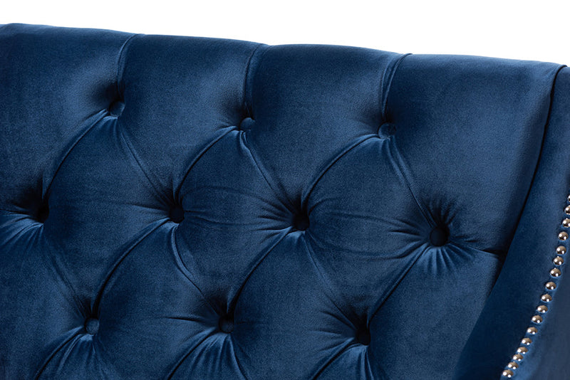 Midori Navy Velvet Fabric Upholstered Lounge Chair w/Acrylic Legs Baxton