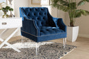Midori Navy Velvet Fabric Upholstered Lounge Chair w/Acrylic Legs Baxton