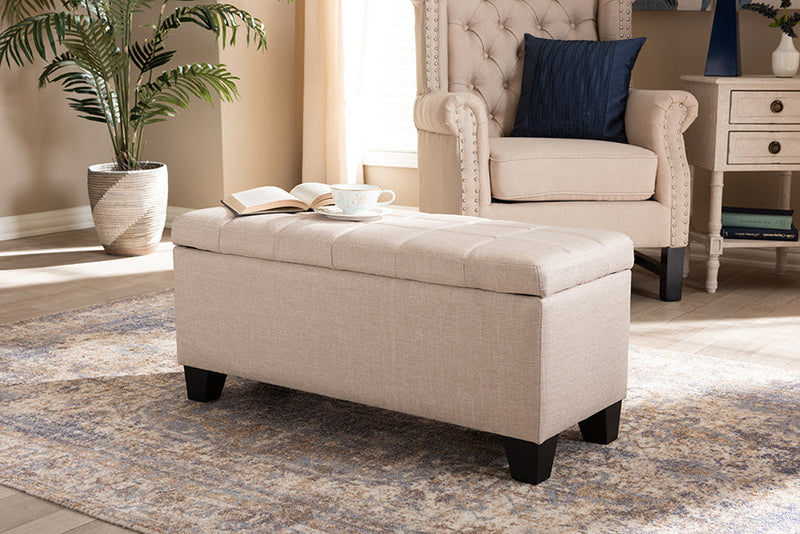 Radley Beige Fabric Upholstered Storage Ottoman Baxton
