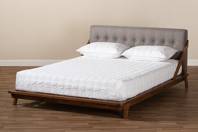 Tilde Gray Fabric Upholstered Wood King Size Platform Bed Baxton