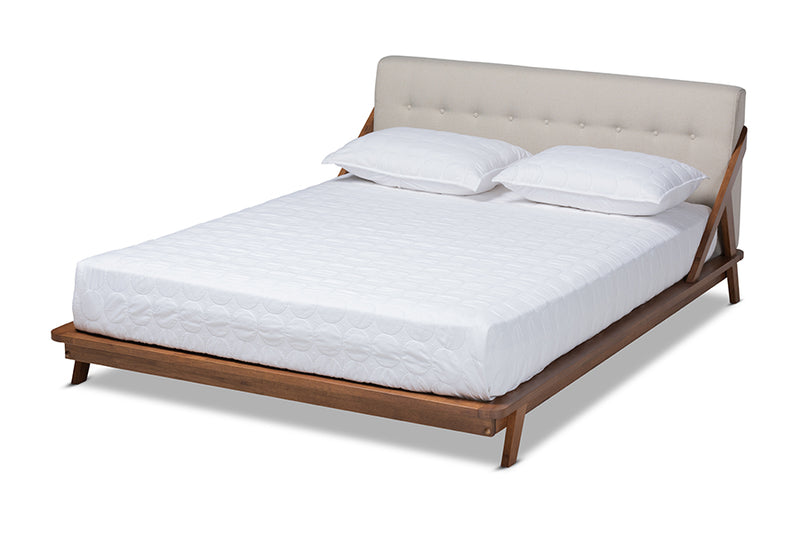 Tilde Mid-Century Modern Light Beige Fabric Upholstered Wood Full Size Platform Bed