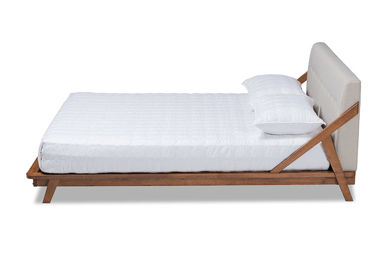 Tilde Light Beige Fabric Upholstered Wood King Size Platform Bed Baxton