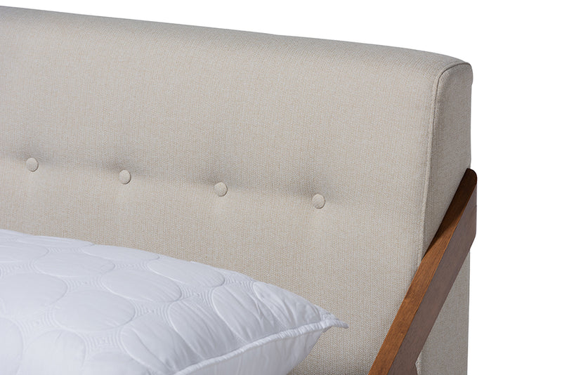 Tilde Mid-Century Modern Light Beige Fabric Upholstered Wood Full Size Platform Bed