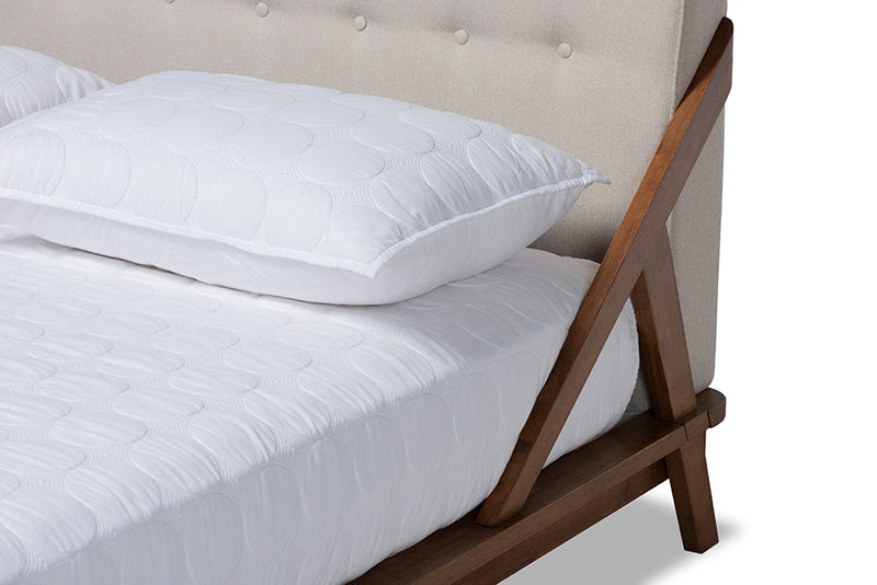 Tilde Light Beige Fabric Upholstered Wood King Size Platform Bed Baxton