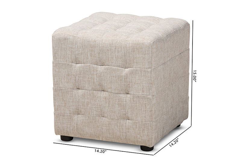Sonore Beige Fabric Upholstered Tufted Cube Ottoman Set of 2 Baxton