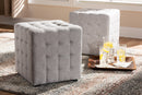Sonore Greyish Beige Fabric Upholstered Tufted Cube Ottoman Set of 2 Baxton