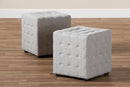 Sonore Greyish Beige Fabric Upholstered Tufted Cube Ottoman Set of 2 Baxton