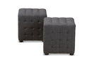 Sonore Dark Gray Fabric Upholstered Tufted Cube Ottoman Set of 2 Baxton