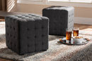 Sonore Dark Gray Fabric Upholstered Tufted Cube Ottoman Set of 2 Baxton