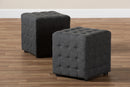Sonore Dark Gray Fabric Upholstered Tufted Cube Ottoman Set of 2 Baxton