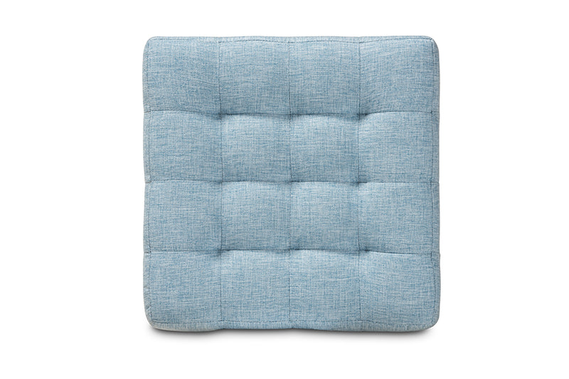 Sonore Modern and Contemporary Light Blue Fabric Upholstered Tufted Cube Ottoman Set of 2