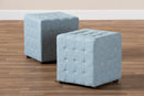 Sonore Light Blue Fabric Upholstered Tufted Cube Ottoman Set of 2 Baxton