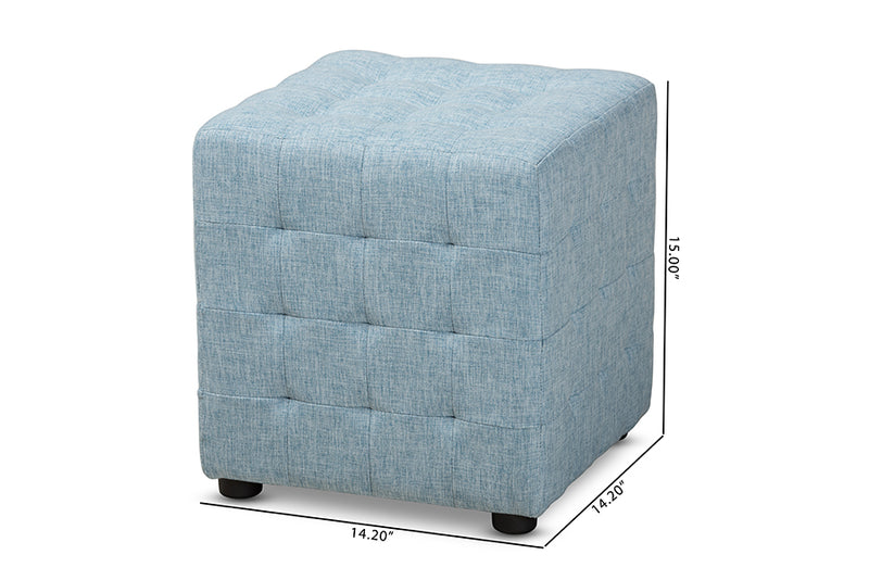 Sonore Modern and Contemporary Light Blue Fabric Upholstered Tufted Cube Ottoman Set of 2