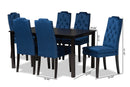 Newcastle Navy Blue Velvet Fabric Upholstered and Dark Brown 7-Piece Dining Set Baxton