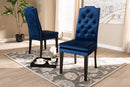 Newcastle Navy Blue Velvet Fabric Button Tufted Wood Dining Chair Set of 2 Baxton