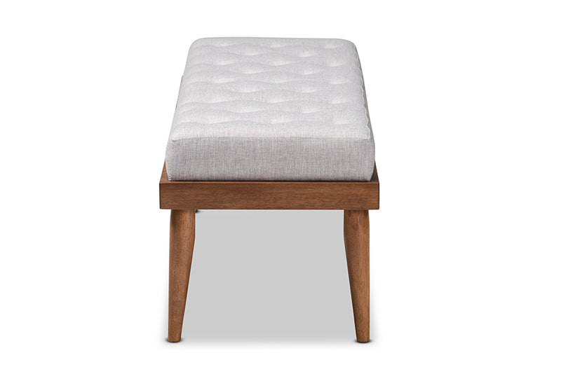 Florica Mid-Century Modern Greyish Beige Fabric Upholstered and Button Tufted Wood Bench