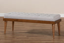 Florica Greyish Beige Fabric Upholstered and Button Tufted Wood Bench Baxton