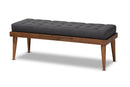 Florica Dark Gray Fabric Upholstered and Button Tufted Wood Bench Baxton
