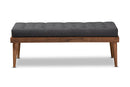 Florica Dark Gray Fabric Upholstered and Button Tufted Wood Bench Baxton