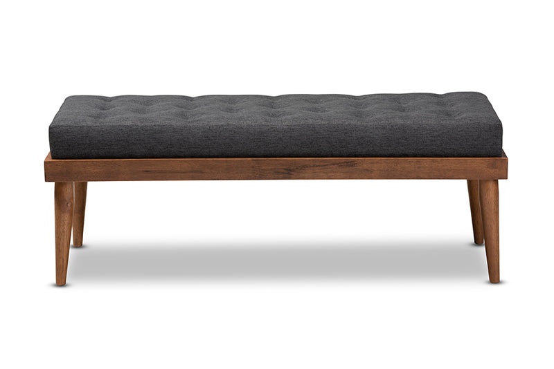 Florica Mid-Century Modern Dark Gray Fabric Upholstered and Button Tufted Wood Bench