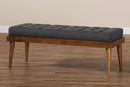 Florica Dark Gray Fabric Upholstered and Button Tufted Wood Bench Baxton