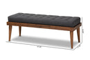 Florica Dark Gray Fabric Upholstered and Button Tufted Wood Bench Baxton