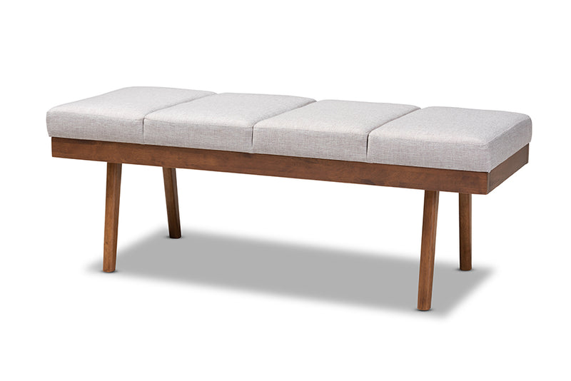 Nexus Mid-Century Modern Grayish Beige Fabric Upholstered Wood Bench