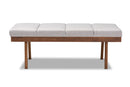 Nexus Grayish Beige Fabric Upholstered Wood Bench Baxton