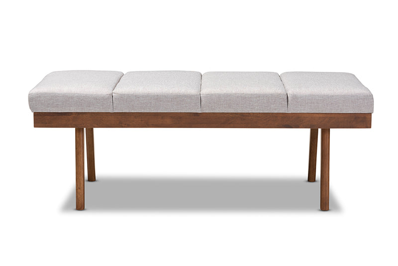 Nexus Mid-Century Modern Grayish Beige Fabric Upholstered Wood Bench