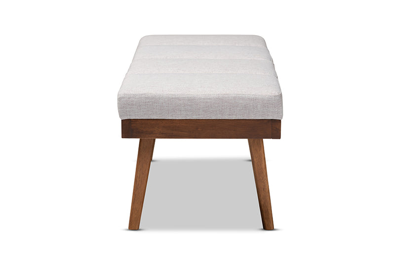 Nexus Mid-Century Modern Grayish Beige Fabric Upholstered Wood Bench