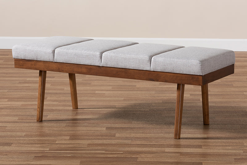 Nexus Mid-Century Modern Grayish Beige Fabric Upholstered Wood Bench