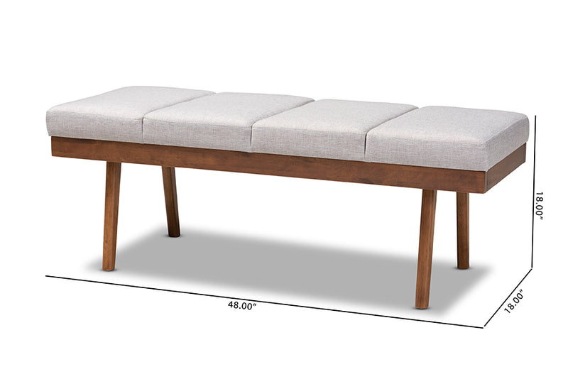 Nexus Mid-Century Modern Grayish Beige Fabric Upholstered Wood Bench